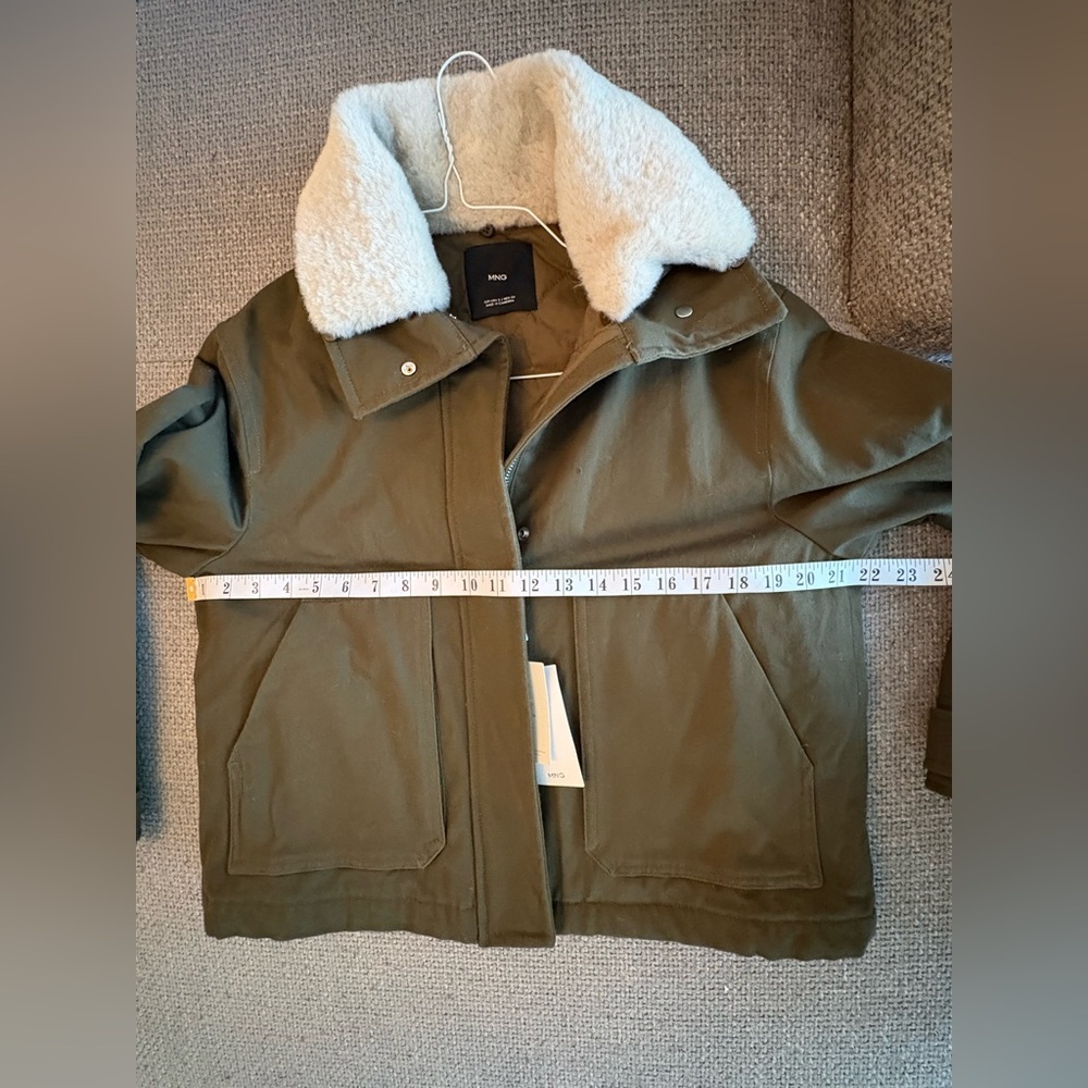 Mango Oversized Khaki Parka Faux Fur Collar Jacket NWT Small - Picture 10 of 14